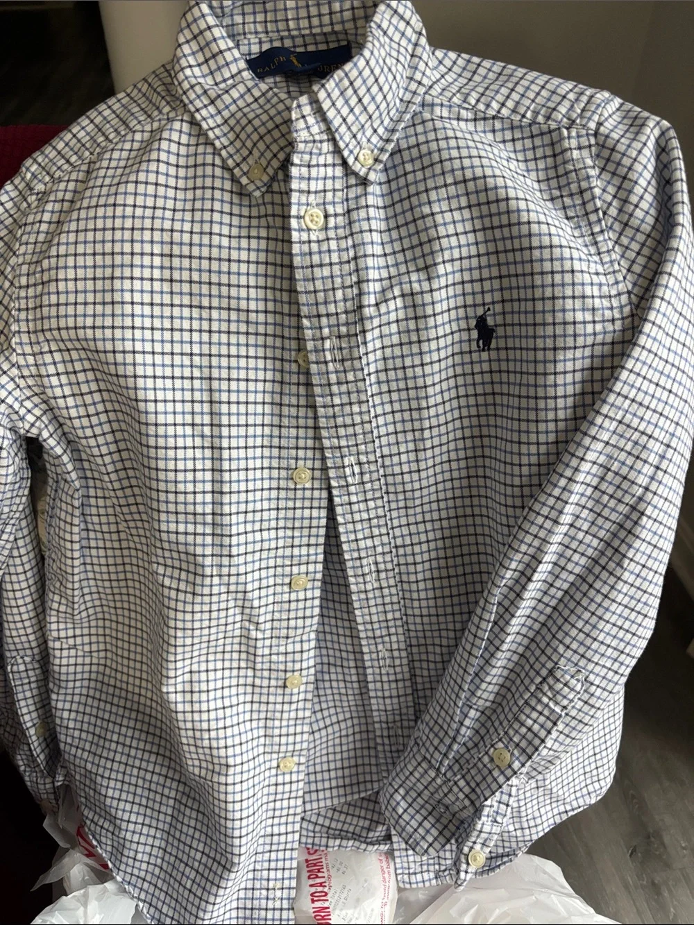 Ralph Lauren White Shirt with Blue Windowpane Check